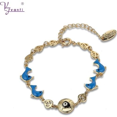 Kfvanfi Baby Gift 2018 Best Selling Product High Quality Gold Color Blue Dolphin Shape Eyes Jewelry Bracelets For Kids Girls