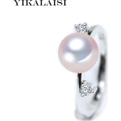 YIKALAISI 925 Sterling Silver Natural Freshwater Oblate Pearl Fashion Rings Jewelry For Women 7-8mm pearl size 4 colour