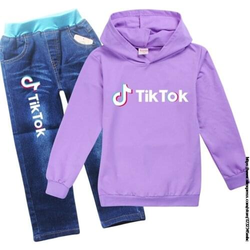 Girls Clothing Set Children Fashion Tik Tok Costume Kids Hoodies Long Sleeve Sweatshirt+Jeans Sport Tracksuit