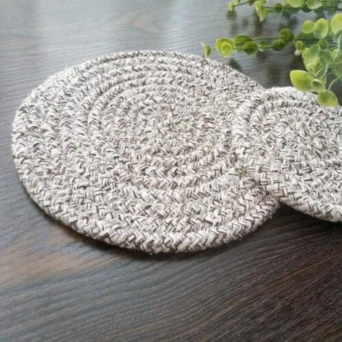Round Cotton Braided Table Place Mats Coaster Non-Slip Table Mats Set of 5 Cups Dining Kitchen Washable Small