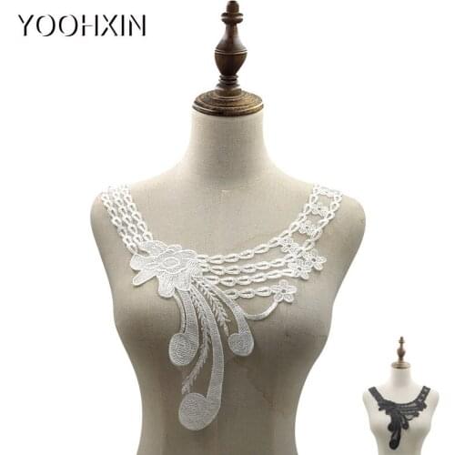 Luxury 2colors mesh Embroidered flower lace fabric sewing DIY trim applique Ribbon collar guipure cloth wedding dress decor
