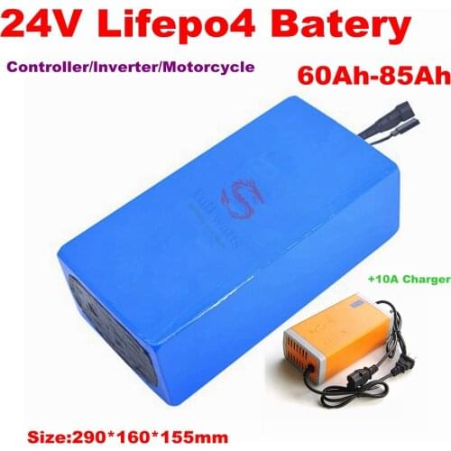 LiFepo4 24V 60Ah/85Ah lithium battery pack greenworks with BMS for 3600w power tools inverter go cart+10A charger