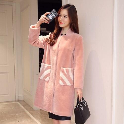 Fur Fall 2020 Real Women Winter Jacket Sheep Shearing Wool Coat Female Long Pink Jackets Manteau Femme Hiver KJ022