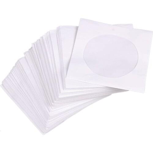 Mini 95pcs Protective White Paper CD DVD Disc Storage Bag Envelopes Flap Dustproof Anti Scratch CD DVD Protect Bag 8.5cm x 8.5cm