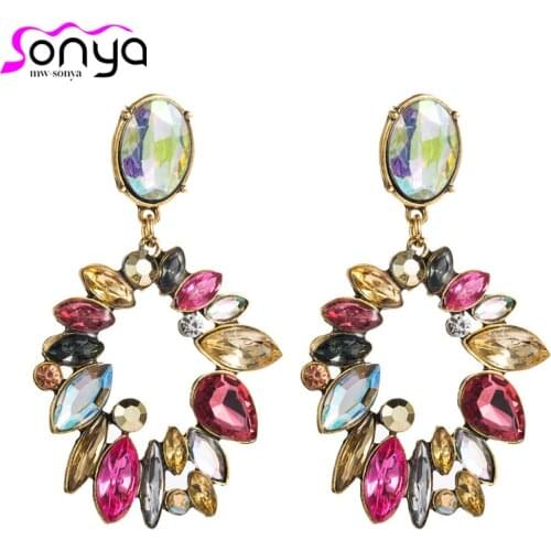 Fashion Europe Geometric Multilayer Alloy Rhinestone Glass Drill Earrings Female Retro Generous Earrings Accessory ET1398