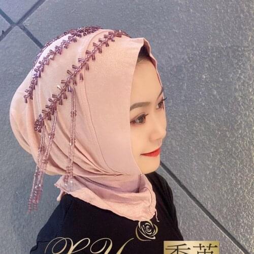 Muslim Hijab For Sale Dubai Fashion Style Beading Tassles Instant Scarf