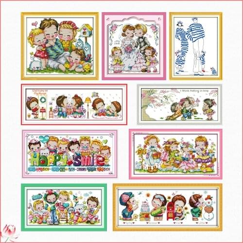 Happy family pattern series cross stitch kit DIY cartoon canvas printed embroidery kit Aida 14 11CT needlework sewing set craft