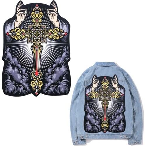 Oversized Gesture Cross Pattern Badge Patch Rock Punk Style For Clothing Accessories Applique Sew On DIY Supplies