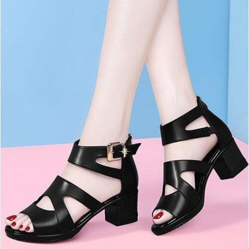 New Woman Summer Sandals Roman fish mouth womens thick heel high-heeled shoes thick sole versatile middle heel women shoesujm6