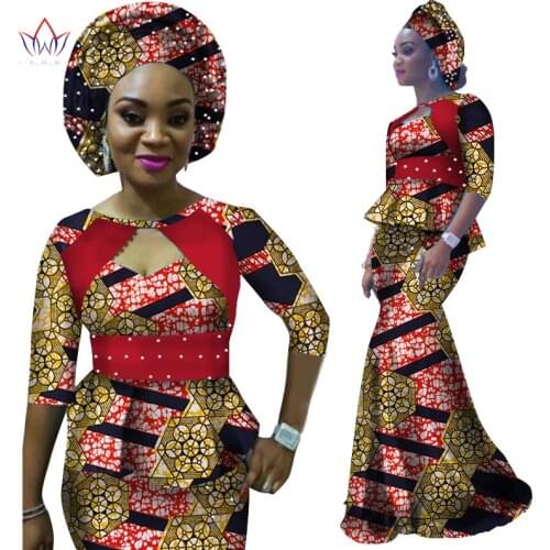 Autumn Women Dress African Dashiki Print Half Sleeve and Maxi Skirt With Free Headwear Plus Size 6XL BintaRealWax WY2343
