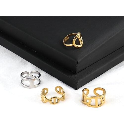Punk Stainless Steel Rings Women Letter Ring Chain Ring Open Rings For Women Geometric Rings Steel Ring Jewelry Gifts Wholesale