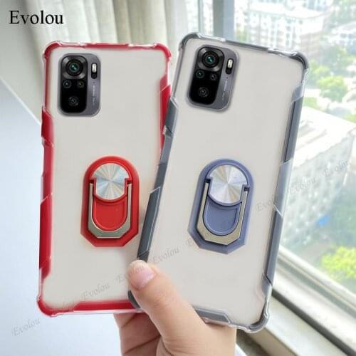 Transparent Acrylic Soft Frame Case For Redmi Note 10 Pro Max 10T 9S 10S 8T Note 8 2021 Airbag Shockproof Stand Holder Cover