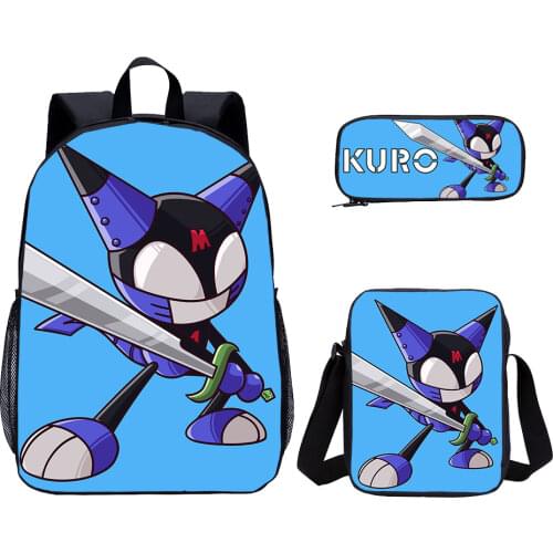 Cyborg Kuro Chan Primary School Backpack Set Large Student Backpack 3 Pcs Satchel Bag Book Casual Bag Daypack