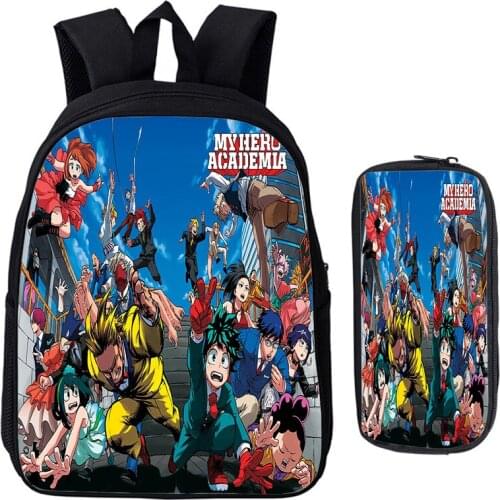Cartoon My Hero Academia Backpack Boys Girls Anime School Bags 2 Pcs Set Laptop Backpacks Pen Bags Children Bookbags Knapsack
