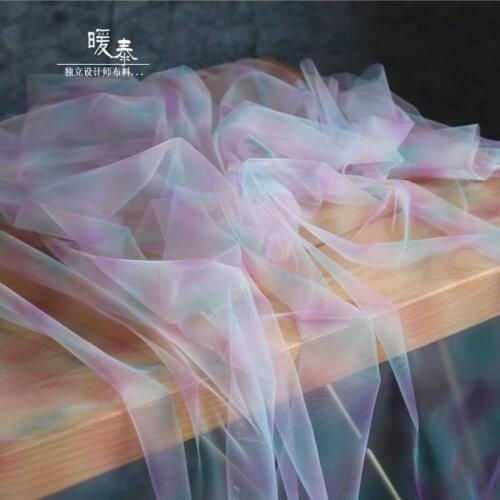Mesh Tulle Fabric Rainbow Dots Gradient DIY Scarf Veil Flower Background Decor Fluffy Skirt Wedding Dress Lace Designer Fabric