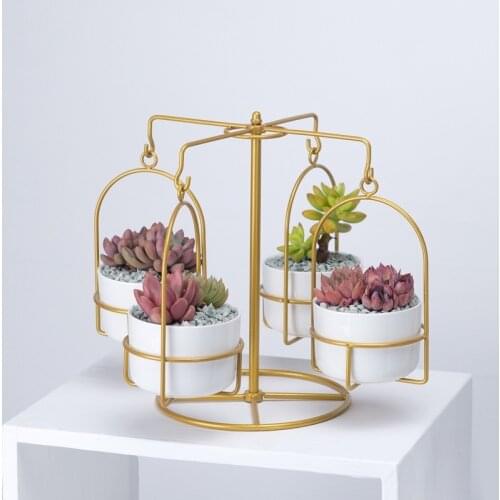 Nordic Simple Gold Hand Wrought Iron Ceramic Meaty Pot Combination Interior Tabletop Creative Basin Decoration Design Sense