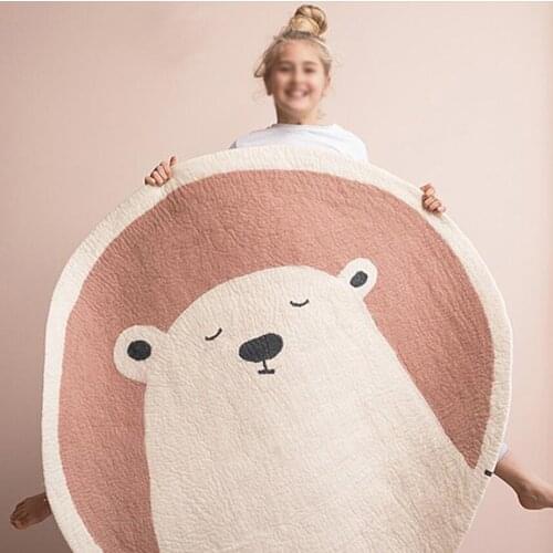 10mm Thick Cartoon Cute Sleeping Bear Kids Baby Room Round Carpet Rugs Crawling Floor Mats For Living Room Outdoor Play Carpet
