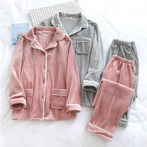 Thick Long Sleeve Pajamas Set Sleepwear Couple Pajamas Woman Winter Solid Color Batas De Dormir Para Mujer Women Nightgown