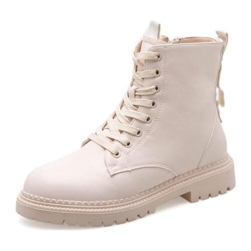 Fashion Zipper Flat Shoes Woman High Heel Platform PU Leather Boots Lace up Women Shoes Ankle Boots Girls 35-40 hjk