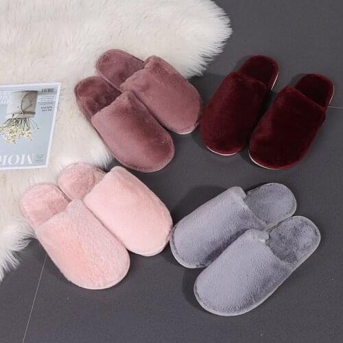Winter Women House Fur Slippers Warm Plush Flurry Soft Furry Mules Round Toe Flat Home Non Slip Shoes Casual Solid Ladies Indoor
