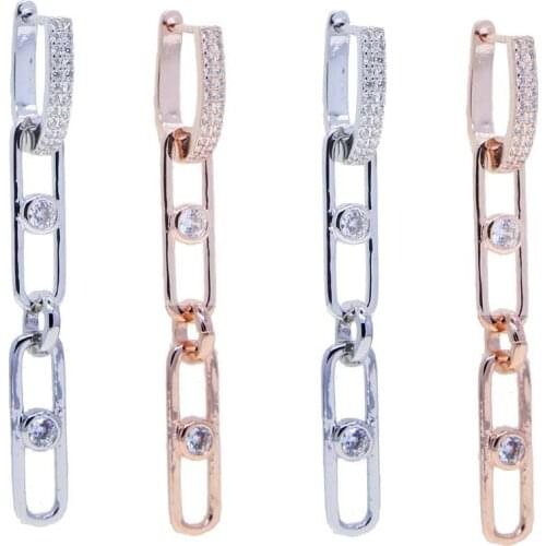High Quality Rose Gold Color Punk Rock Bling 5A Cubic Zirconia Paved Latest Design Fashion Long Chain Hoop Earring For Women