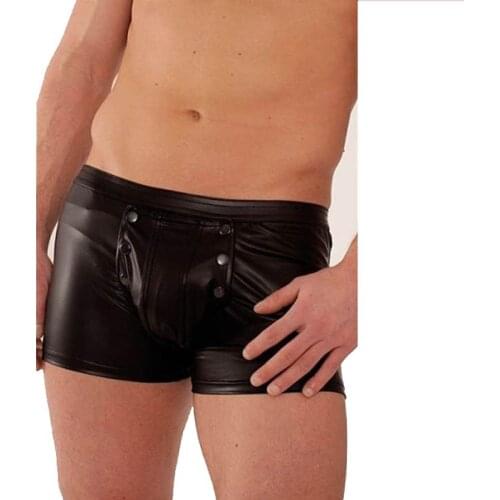 M-XL Vinyl Leather Boxer Shorts Men Sexy Black Lingerie Underwear Gay Fetish Club Wear Male Underpants Boxer Hombre