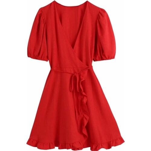 New Summer Dress Women Puff Sleeves elegant Casual Vogue Chic Lady Dress Woman Prom Dresses Robe Femme