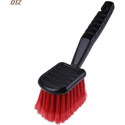 New 1pc Car Wheel Brush Tire Cleaner with Red Bristle + Black Handle Washing Tools for Auto Detailing Motorcycle Cleaning