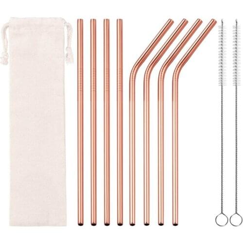 11pcs Metal Drinking Straw Reusable Stainless Steel Straw with Cleaning Brush for Party Birthday Tableware Decor Bar Accessories
