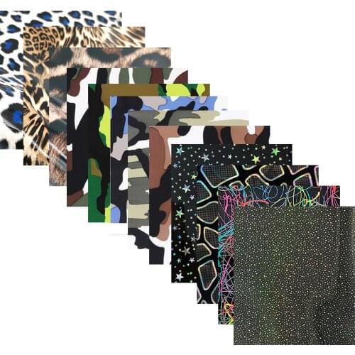 12 Assorted Colors 7.8"x9.8" Bundle Camouflage Leopard Star Heat Transfer Vinyl Iron on Tshirt Cricut Film Craft Clothing Decor