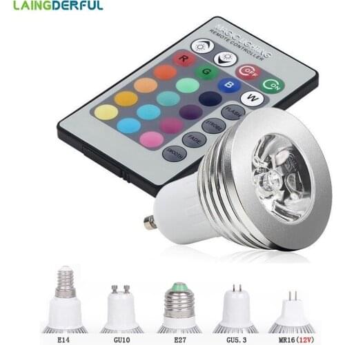 16 Color Changing RGB Light Bulb Lamp 85-265v Intelligent Led Spotlight Mr16/gu5.3/e14/e27 Lamp Infrared Remote Control
