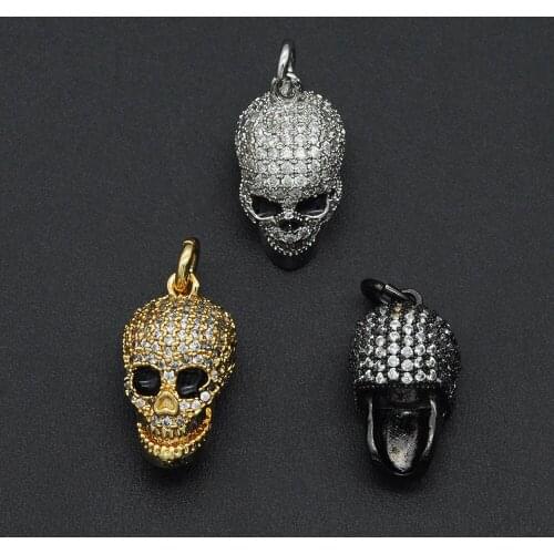 18x10mm 100% Rainbow CZ Zircon DIY Jewelry Skull Charm Pendant Wholesale Bracelet Making Charm Necklace Making Charms