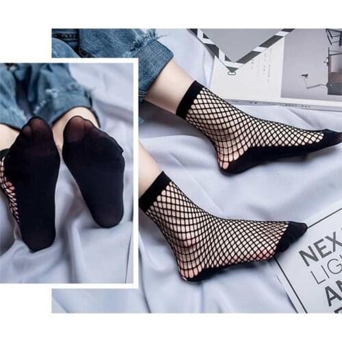 2 Pairs Harajuku Women Black Hollow Out Fishnet Short Socks Elastic Ankle High Cotton Bottom Summer Mesh Net Hosiery