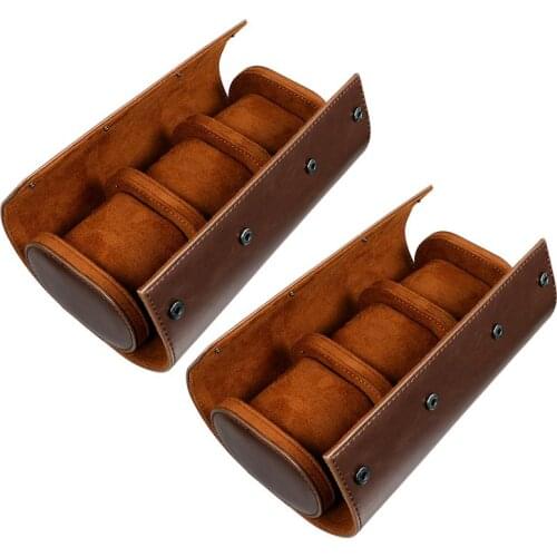 2pcs 3 Slots Watch Travel Case Chic Leather Display Watch Storage Box Organizer