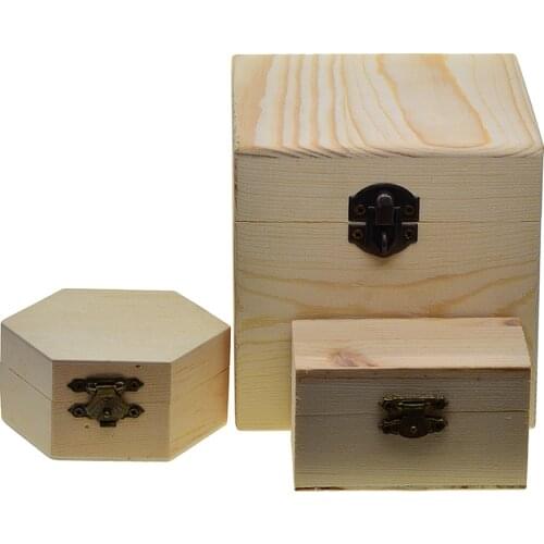 3pcs Blank Unfinished Wood Wooden Jewelry Storage Box Organizer Container for DIY Craft Wedding Party Favors