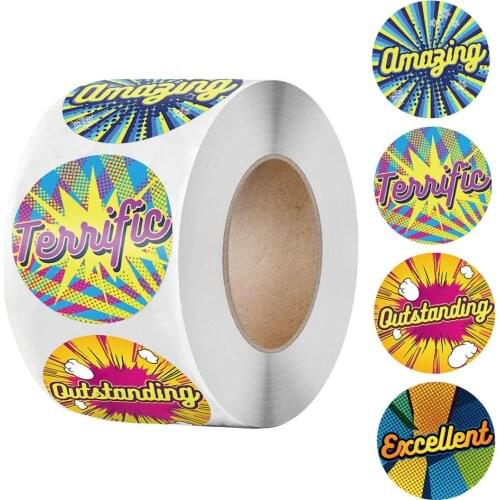 4 Designs Cartoon Sticker For Kids 500pcs/roll 1 Inch Scrapbooking Sealing Labels for School Teacher Supplies Encourage Stickers