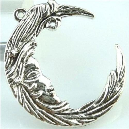 5pcs Antique Silver Moon Crescent Shape Jewelry Bracelet Necklace Keychain Charm Pendant 38*33*3mm Pendant