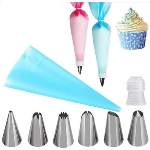 8pcs Silicone Icing Piping Cream Pastry Bag Decor With 6Pcs Stainless Steel Nozzle Set Cake Decor Tips