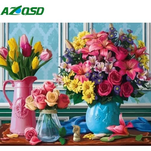 AZQSD Coloring By Numbers Flower HandPainted Paint By Numbers For Adults Floral Home Decor Gift Frameless 50x40cm Gift Art