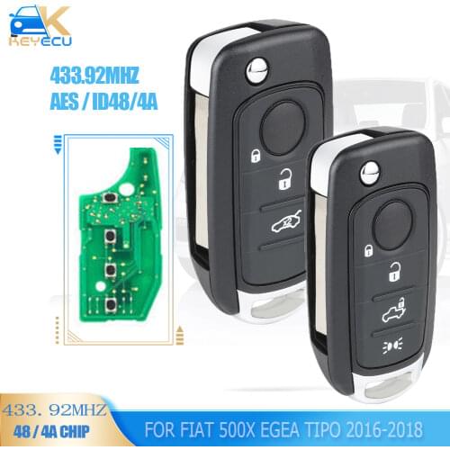 KEYECU Aftermarket Flip Remote Key Fob 3B/4B FSK 433.92MHz MQB 48 Chip for Fiat 500X Egea Tipo 2016-2018 Megamos AES 16FA