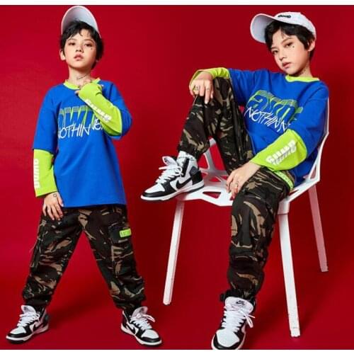 Kids Cool Hip Hop Clothing Loose Sweatshirt Tops Streetwear Tactical Cargo Camo Pants for Girl Jazz Dance Wear Costume Clothes