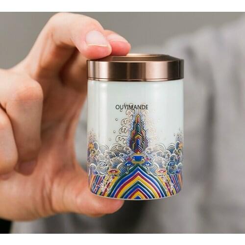Travel Portable Chinese Retro Porcelain Small Tea Caddy Canister Sealed Ceramic Jar Tea Storage Box Container