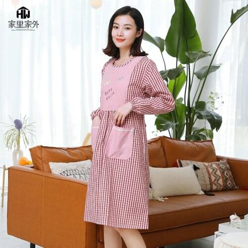 Apron kitchen household long-sleeved fashion waterproof and oil-proof lengthened overalls cute adult waistband work clothes