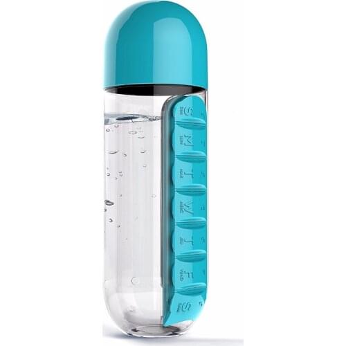 Pill Box Organizer Drinking Sports Hiking Bottles 7 Days Weekly Pill Holder Dispenser Water Bottle Travel Supplies