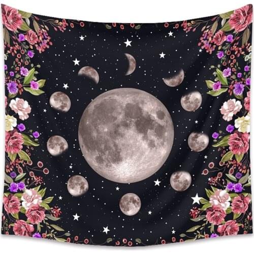 Moon Phase Tapestry Wall Hanging Vintage Mooonlight Green Olive Leaf Black Tapestries Boho Room Wall Decor Home Decoration Wall