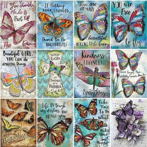 HUACAN 5D DIY Diamond Painting Butterfly Full Drill Square Embroidery Animal Picture Rhinestone Handcraft Kit Home Decoration