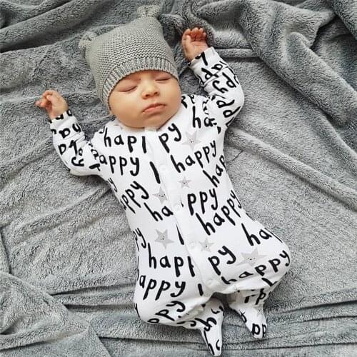 Neutral Style Newborn Baby Boys Girls Romper Cotton Long Sleeve Fashion Letter Print Jumpsuit Casual Infant Toddler Clothes