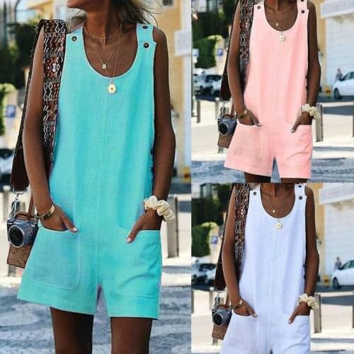 Jumpsuits for Women Summer Casual Loose Linen Cotton Jumpsuit Dungarees Playsuit Trousers Overalls Plus Size S-3XL