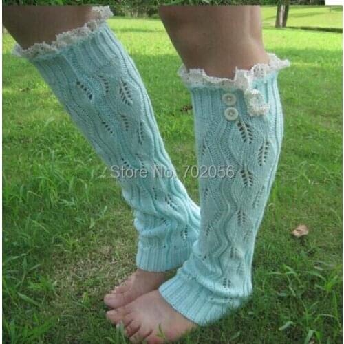 Lace Button leg warmers Knit shark tank Legwarmers Boot Cuffs lace trim gaiters Boot Socks Crochet 7 colors #3718