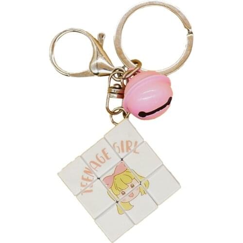 M68C Cartoon 3x3x3 Puzzle Cube Keychain Metal Ring Bell Pendant Keyring Toys Gifts